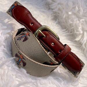 THOMAS Bates Bird Design Fabric Belt Leather Trim 5 Holes Brass Buckle Size 40